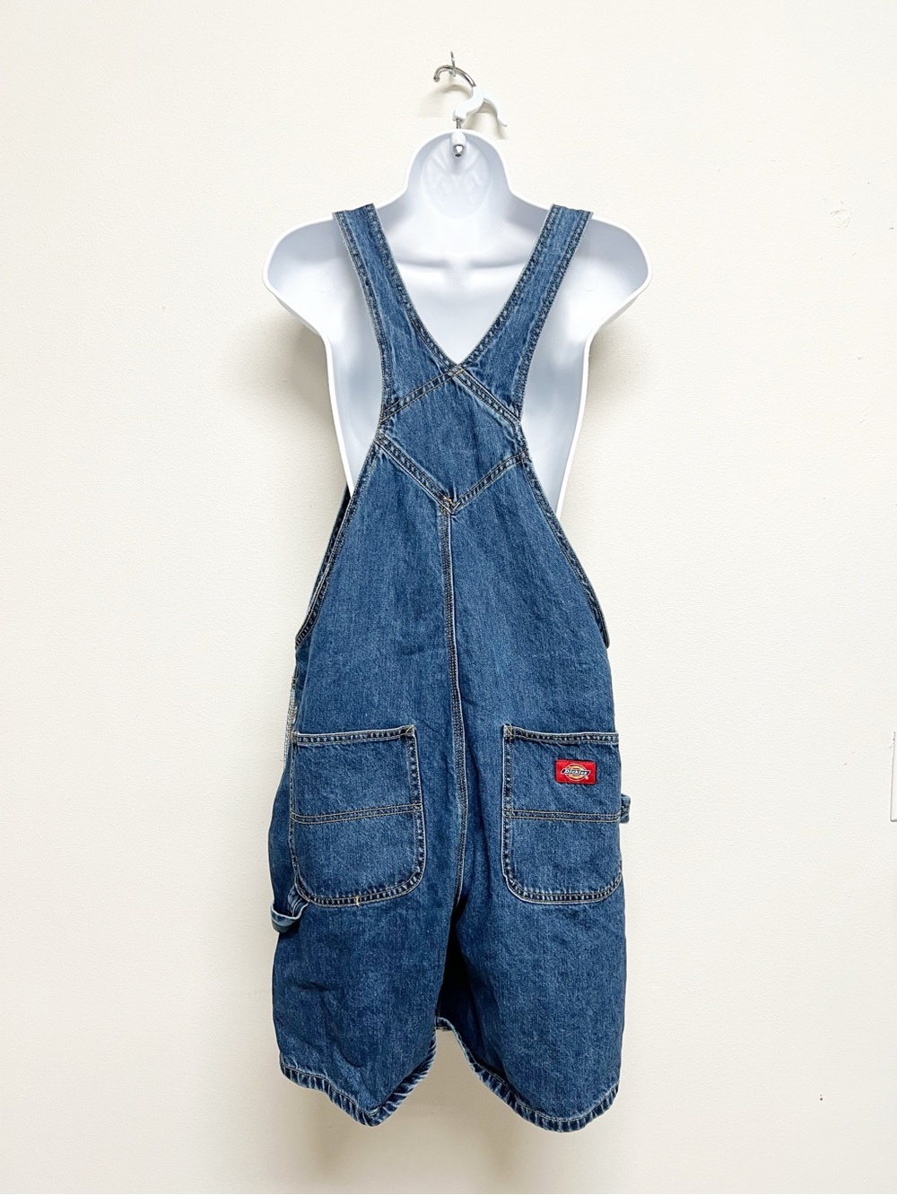 Dickies Womens Medium Wash Classic Denim Roll Hem Shortall Size Large - Picture 3 of 8